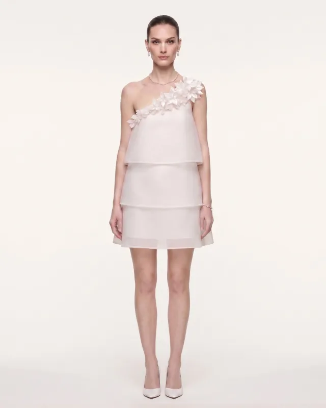 3D Floral Appliqué One-Shoulder Tiered Mini Dress - Ivory made by JW PEI