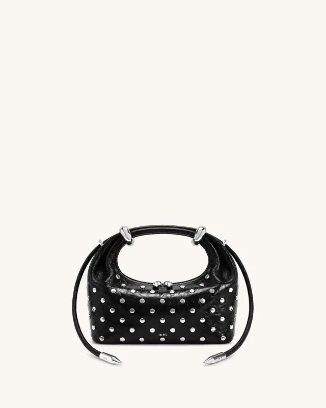 Ellie Studded Metal Ring Embellished Top Handle Bag - Obsidian Black made by JW PEI