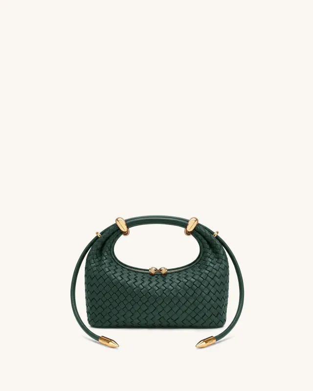 Ellie Woven Metal Ring Embellished Top Handle Bag - Dark Green made by JW PEI