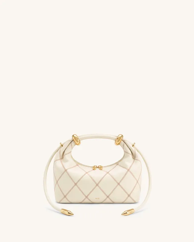 Ellie Quilted Metal Ring Embellished Top Handle Bag - Apricot made by JW PEI