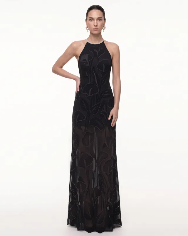 Calla Lily Sheer Halter Maxi Dress - Black made by JW PEI