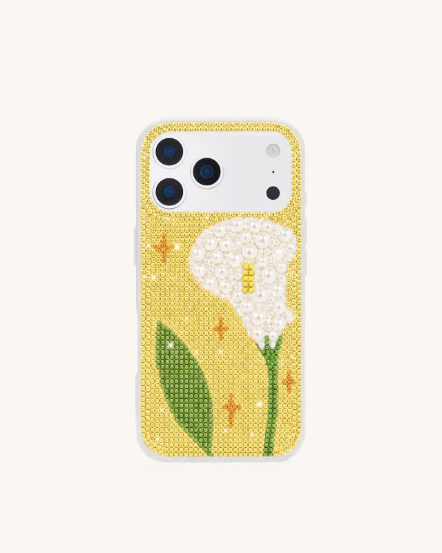 Pearl Lily Flower Artificial Crystal Phone Case – Yellow made by JW PEI