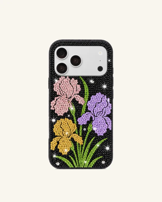 Colorful Floral Artificial Crystal Phone Case – Black made by JW PEI