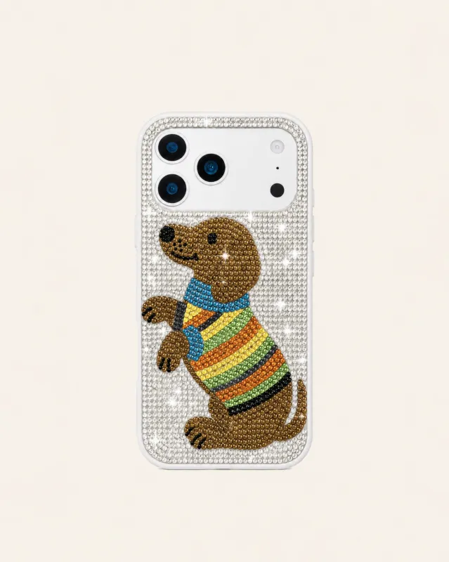 Dog Artificial Crystal Phone Case – White & Multicolor made by JW PEI