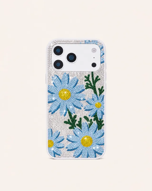 Blue Daisy Artificial Crystal Phone Case – White made by JW PEI