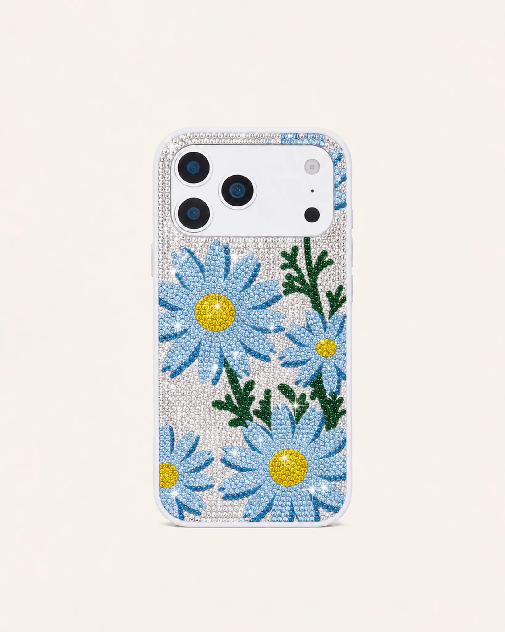 Blue Daisy Artificial Crystal Phone Case – White sold by JW PEI