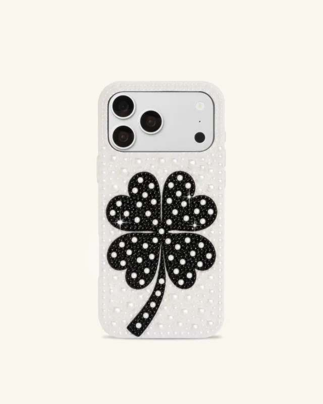 Four-Leaf Clover Artificial Crystal Phone Case – White made by JW PEI