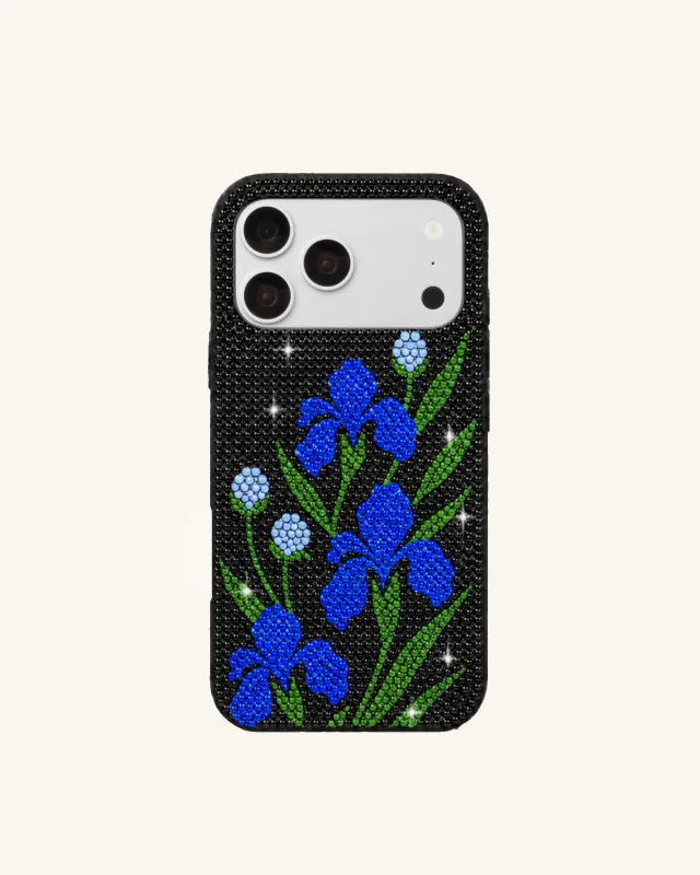 Blue Iris Rhinestone Phone Case β Black made by JW PEI