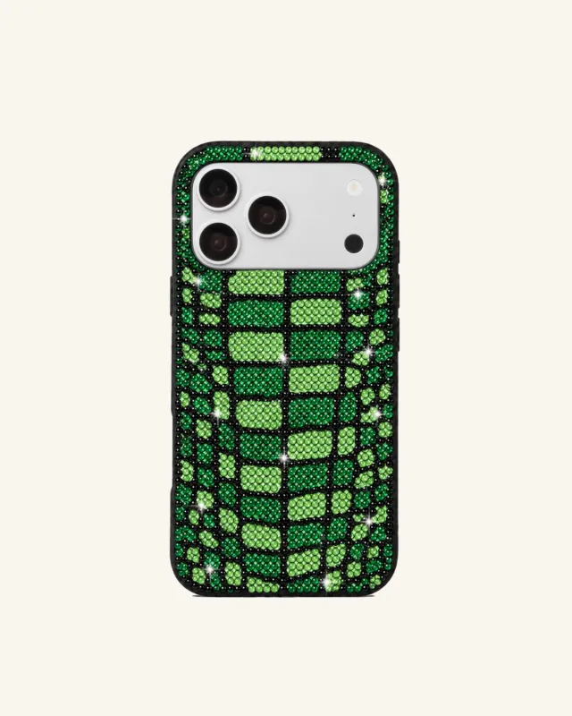 Geometric Grid Artificial Crystal Phone Case – Green & Black made by JW PEI