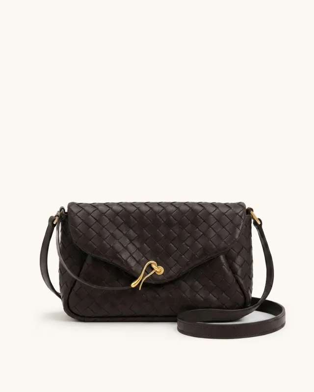 Celeste Woven Flap Crossbody Bag – Dark Brown made by JW PEI