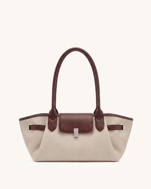 Mara Canvas Top Handle Bag – Brown & Ivory made by JW PEI
