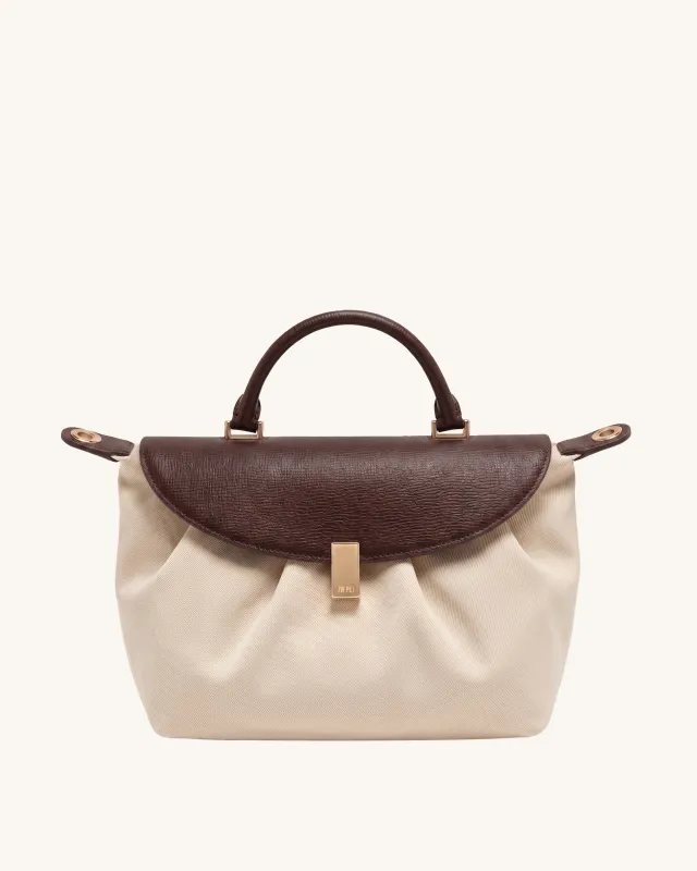 Mara Two-Tone Ruched Top Handle Bag – Brown & Ivory made by JW PEI