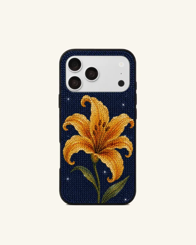 Yellow Lily Artificial Crystal Phone Case – Blue made by JW PEI