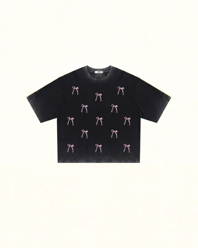 Cherish Crystal Bow Boxy Tee - Faded Black made by JW PEI
