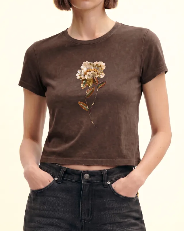 Mirage 3D Sequin Flower Tee - Earthy Brown made by JW PEI