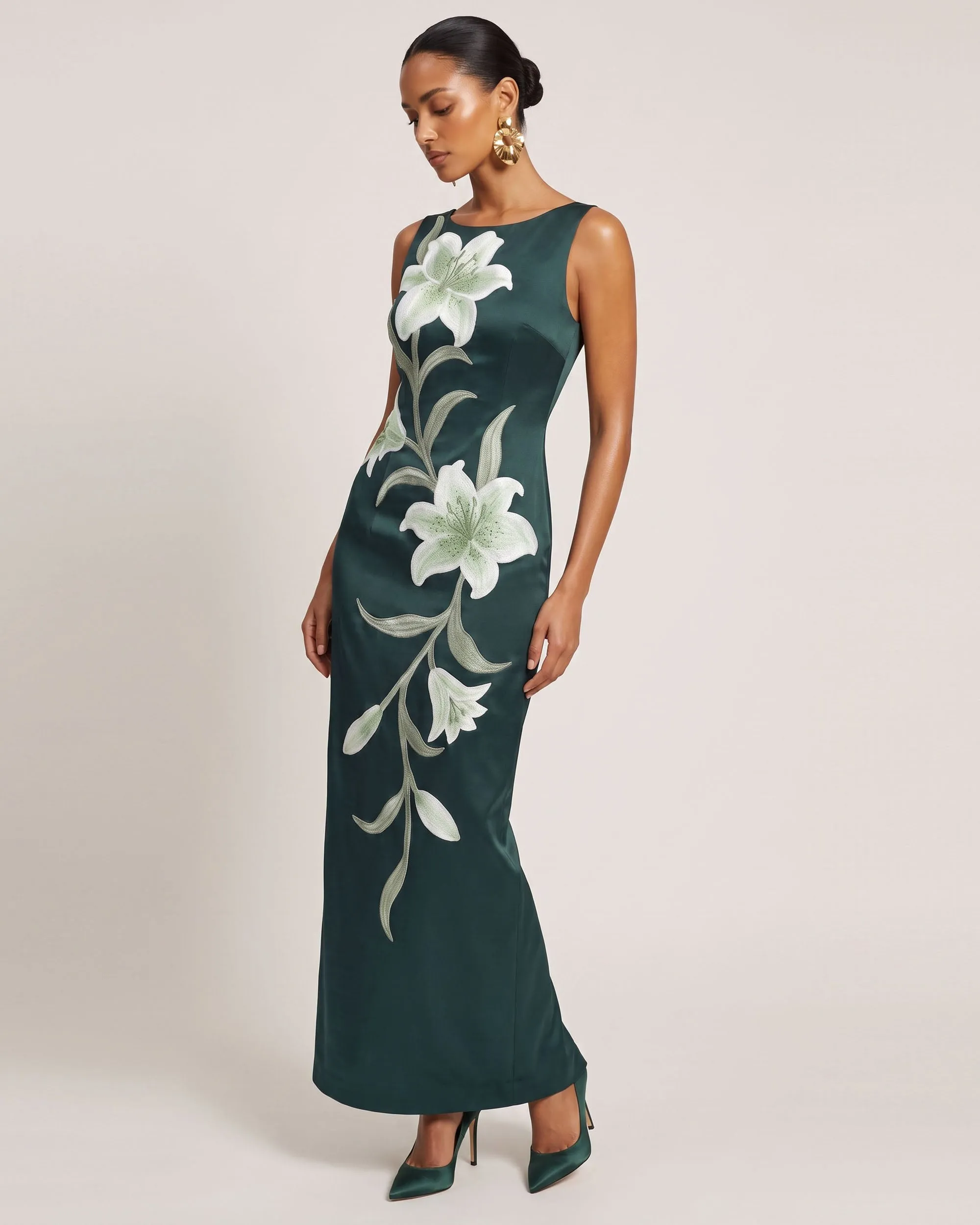 Lily Floral Print Sleeveless Column Maxi Dress - Dark Green sold by JW PEI product image thumbnail 2