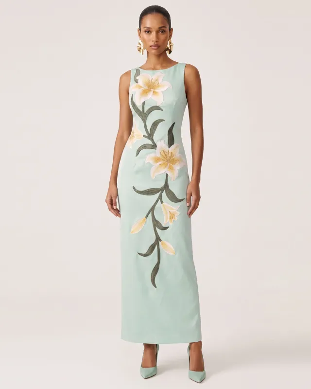 Lily Floral Print Sleeveless Column Maxi Dress - Mint Green made by JW PEI