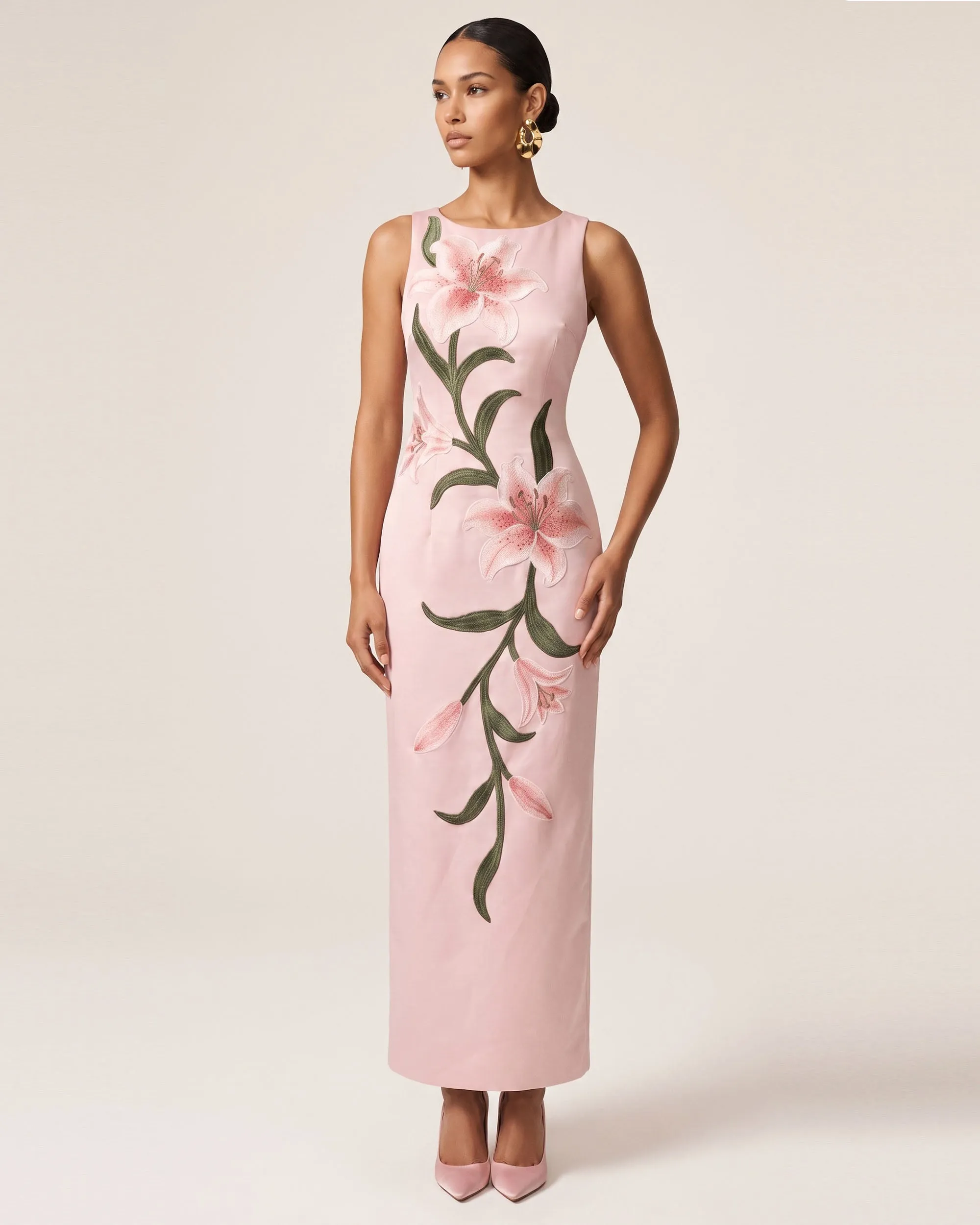 Lily Floral Print Sleeveless Column Maxi Dress - Light Pink sold by JW PEI