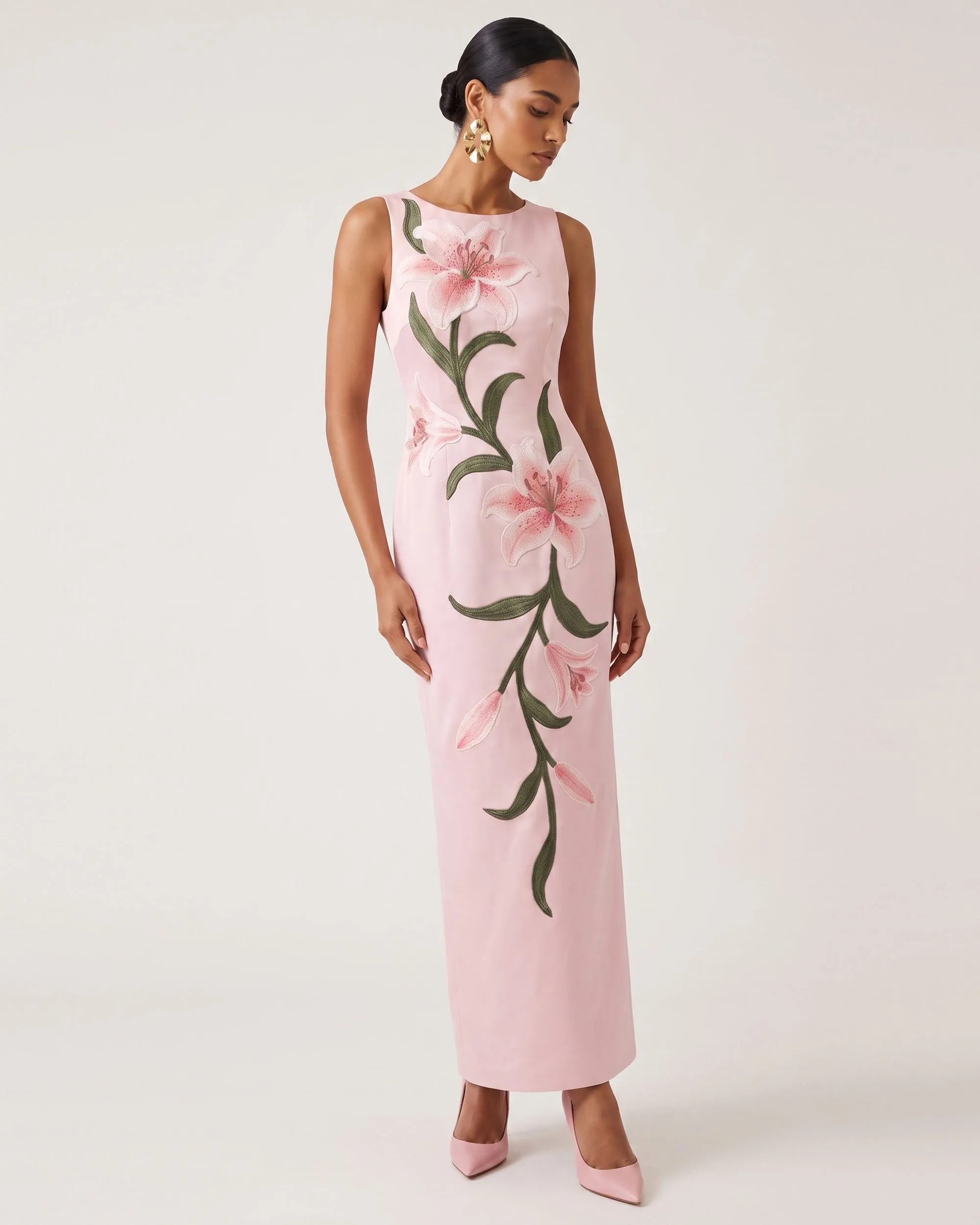 Lily Floral Print Sleeveless Column Maxi Dress - Light Pink sold by JW PEI product image thumbnail 2