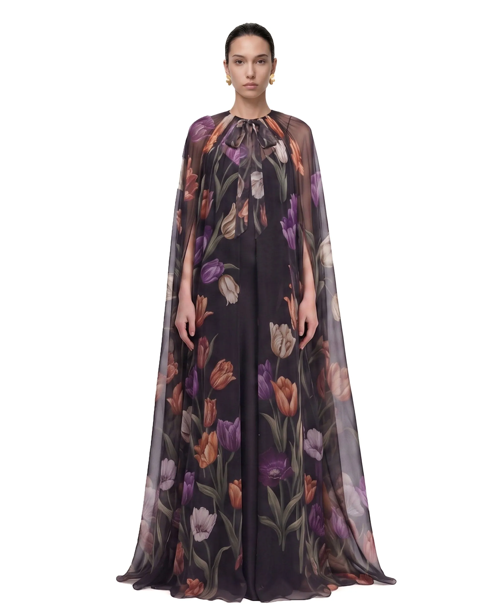 Tulip Floral Cape Maxi Dress - Black sold by JW PEI
