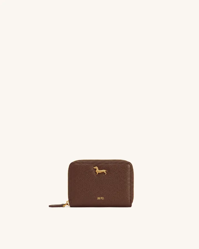 Maeve Dachshund Metal Emblem Zip Wallet - Dark Brown made by JW PEI