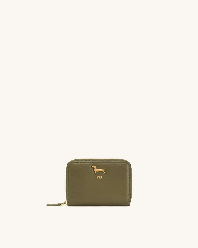 Maeve Dachshund Metal Emblem Zip Wallet - Green made by JW PEI