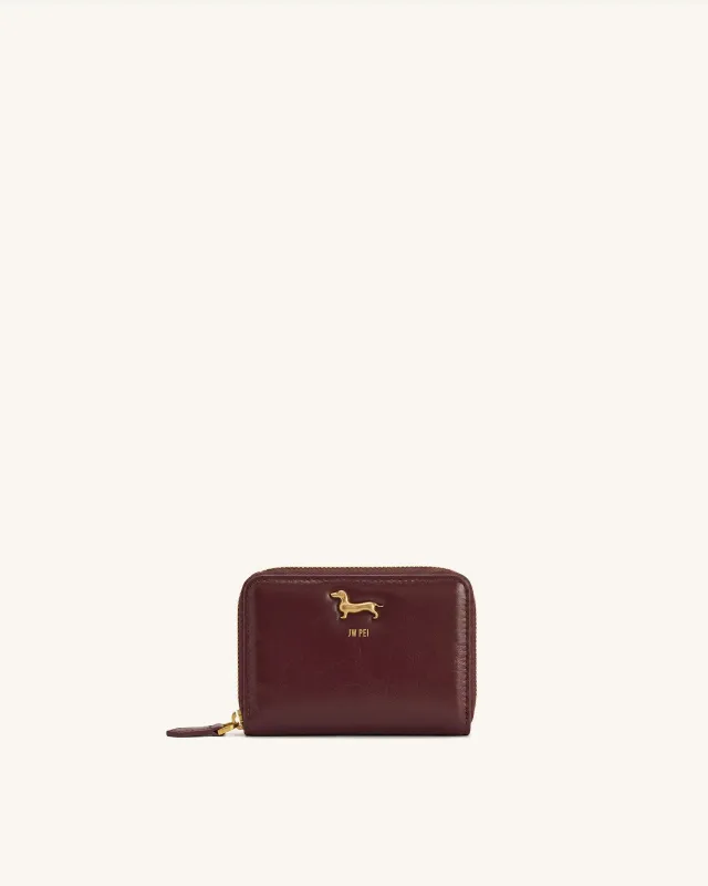 Maeve Dachshund Metal Emblem Zip Wallet - Brown made by JW PEI