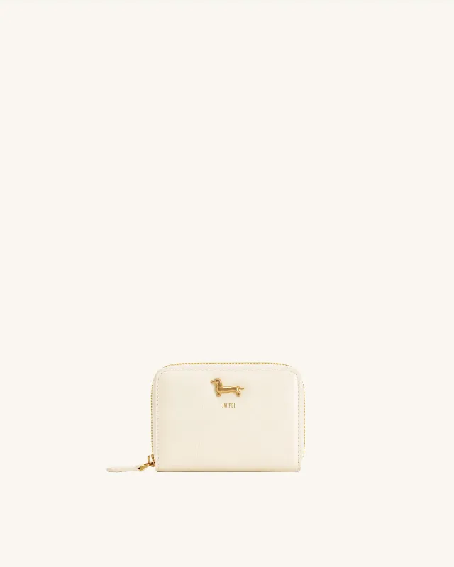 Maeve Dachshund Metal Emblem Zip Wallet - Pearl White made by JW PEI