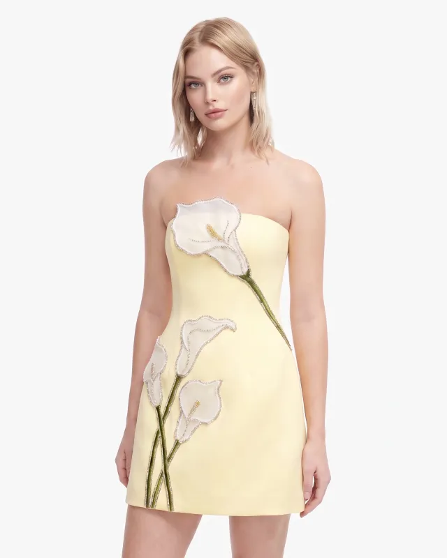 Calla Lily 3D Floral Strapless Mini Dress - Butter Yellow made by JW PEI