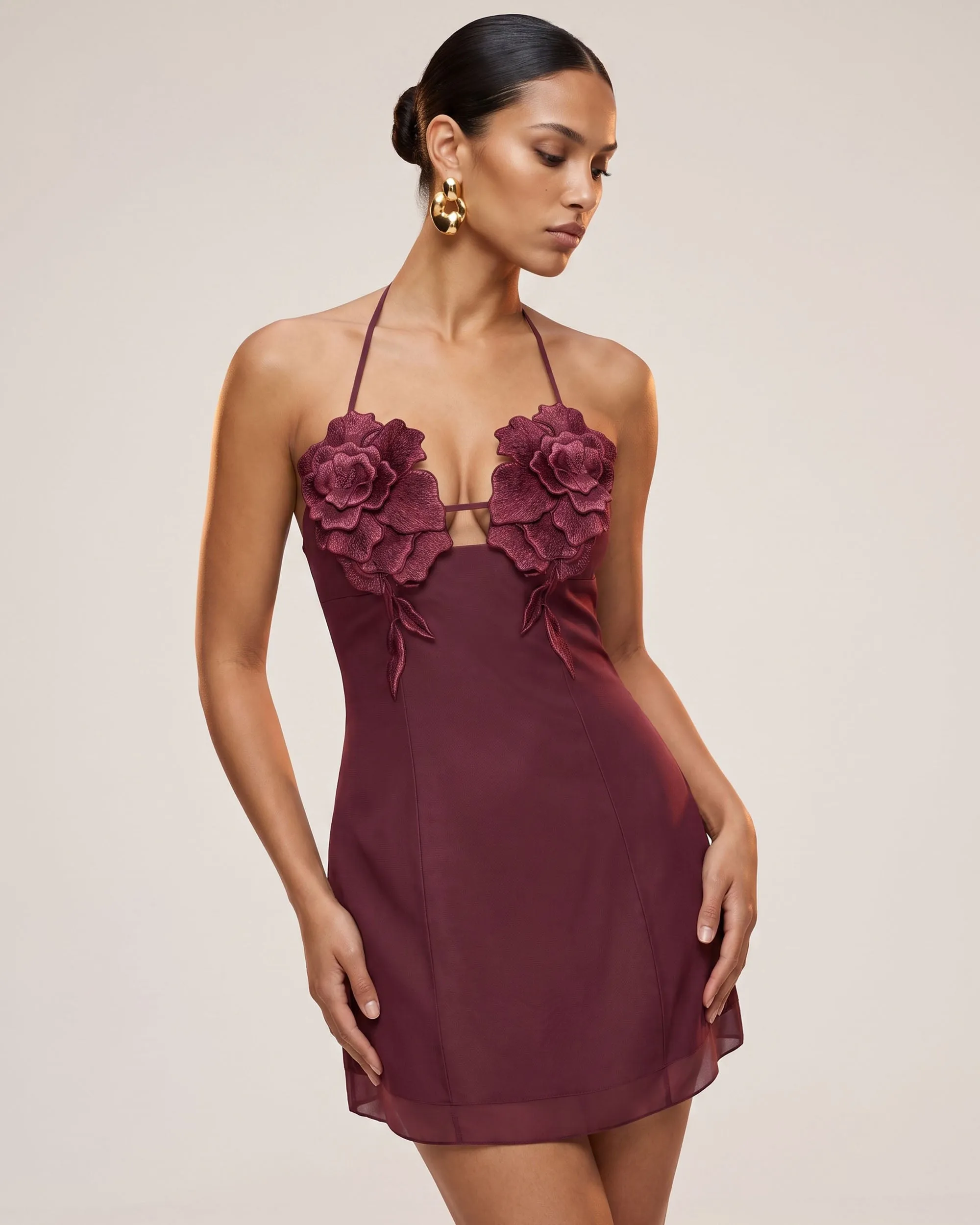 Flower Embroidered Mini Dress - Burgundy sold by JW PEI product image thumbnail 2