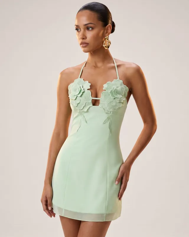 Flower Embroidered Mini Dress - Light Mint Green made by JW PEI
