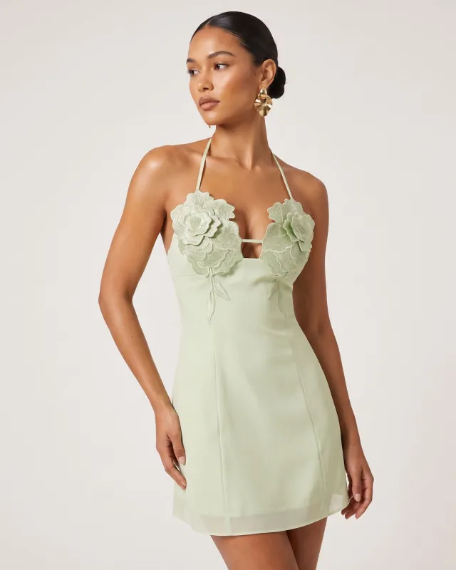 Flower Embroidered Mini Dress - Pistachio Green made by JW PEI