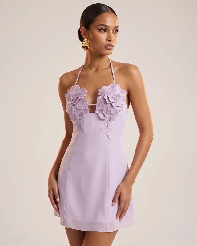 Flower Embroidered Mini Dress - Light Purple made by JW PEI