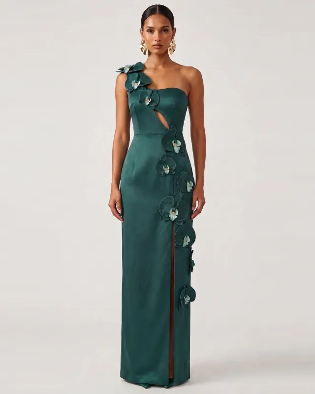 Orchid Embellished Cutout Slit Maxi Dress - Dark Green made by JW PEI