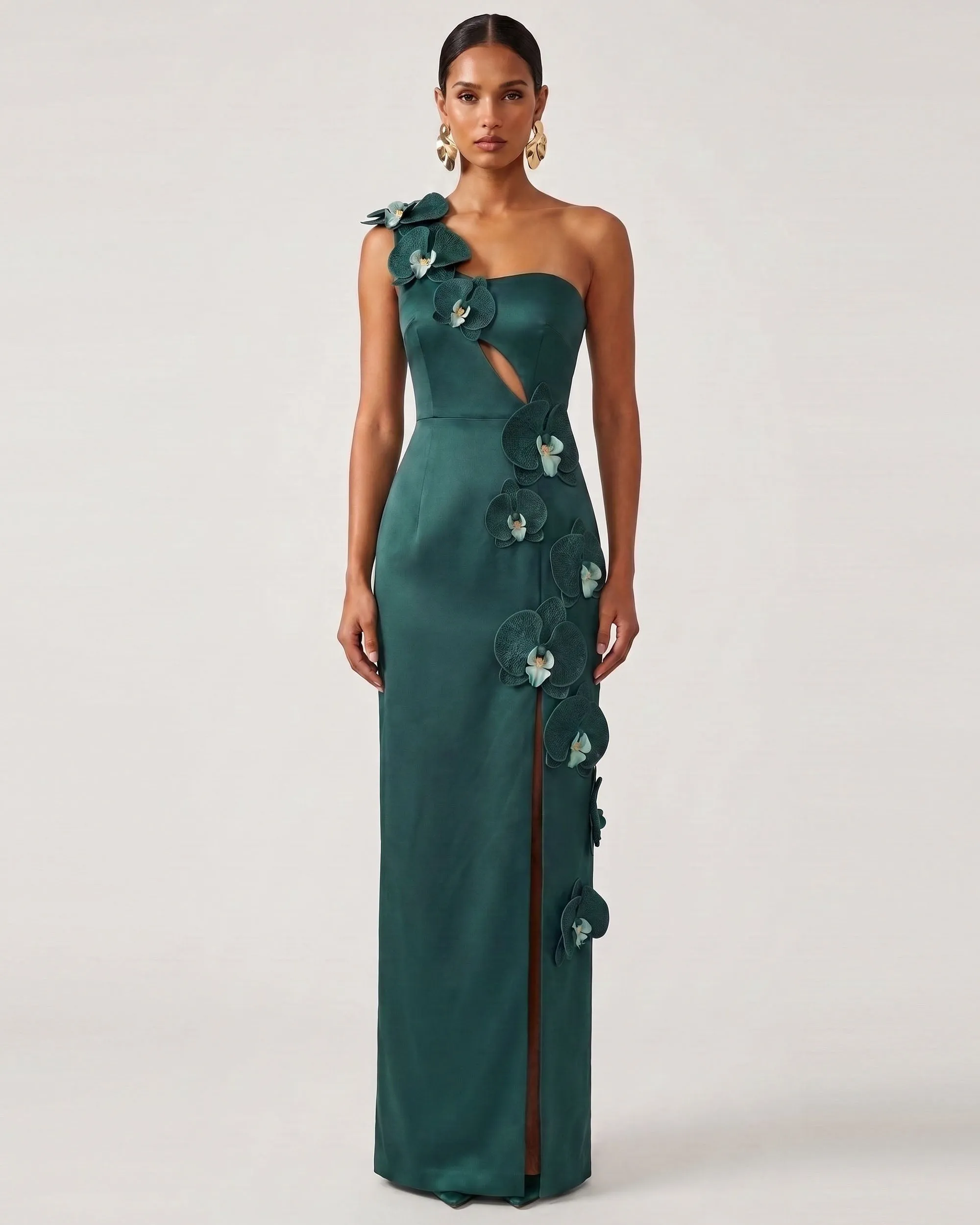 Orchid Embellished Cutout Slit Maxi Dress - Dark Green sold by JW PEI