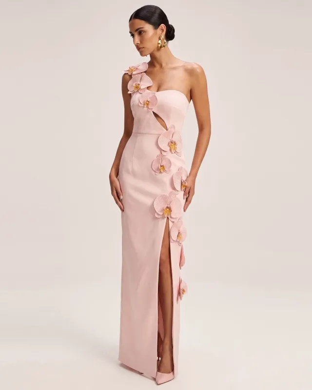 Orchid Embellished Cutout Slit Maxi Dress - Light Pink made by JW PEI