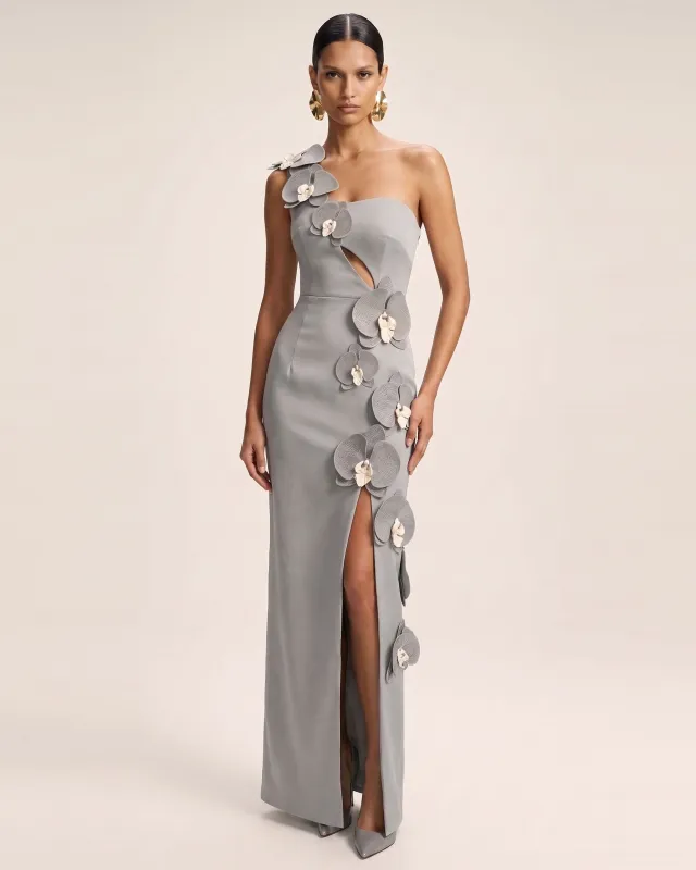Orchid Embellished Cutout Slit Maxi Dress - Grey made by JW PEI