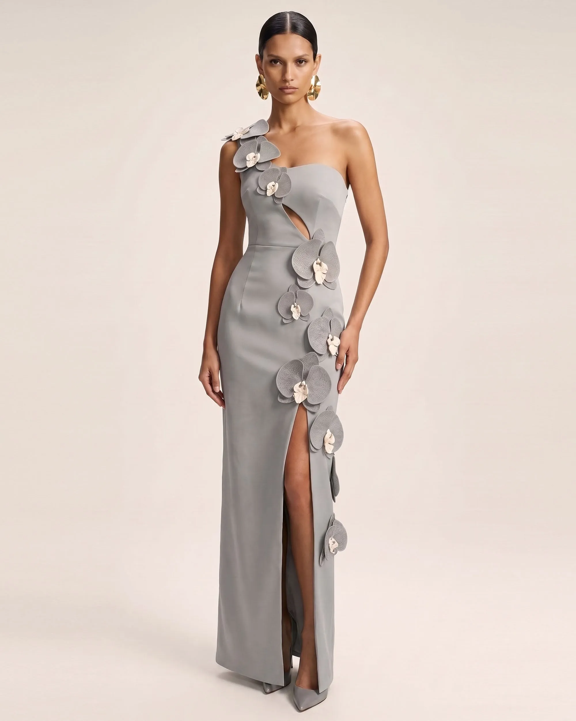 Orchid Embellished Cutout Slit Maxi Dress - Grey sold by JW PEI