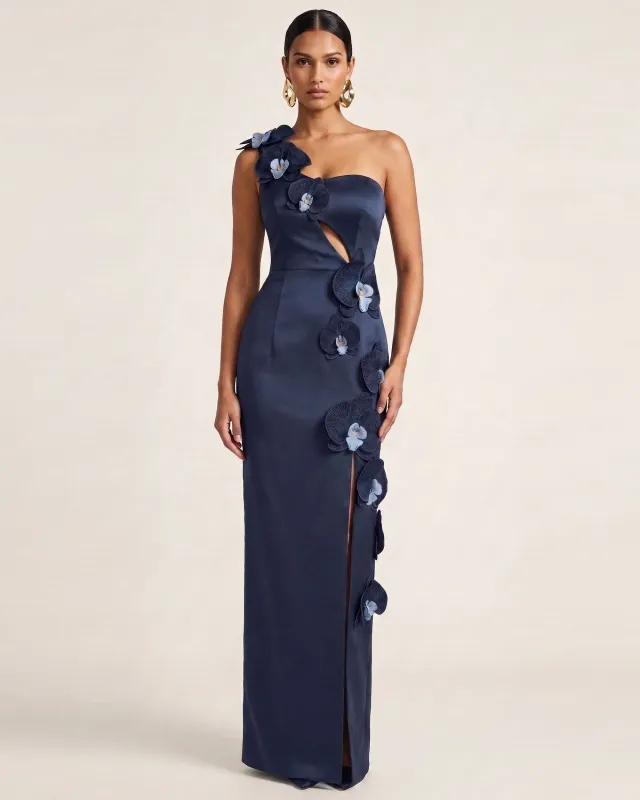 Orchid Embellished Cutout Slit Maxi Dress - Dark Blue made by JW PEI