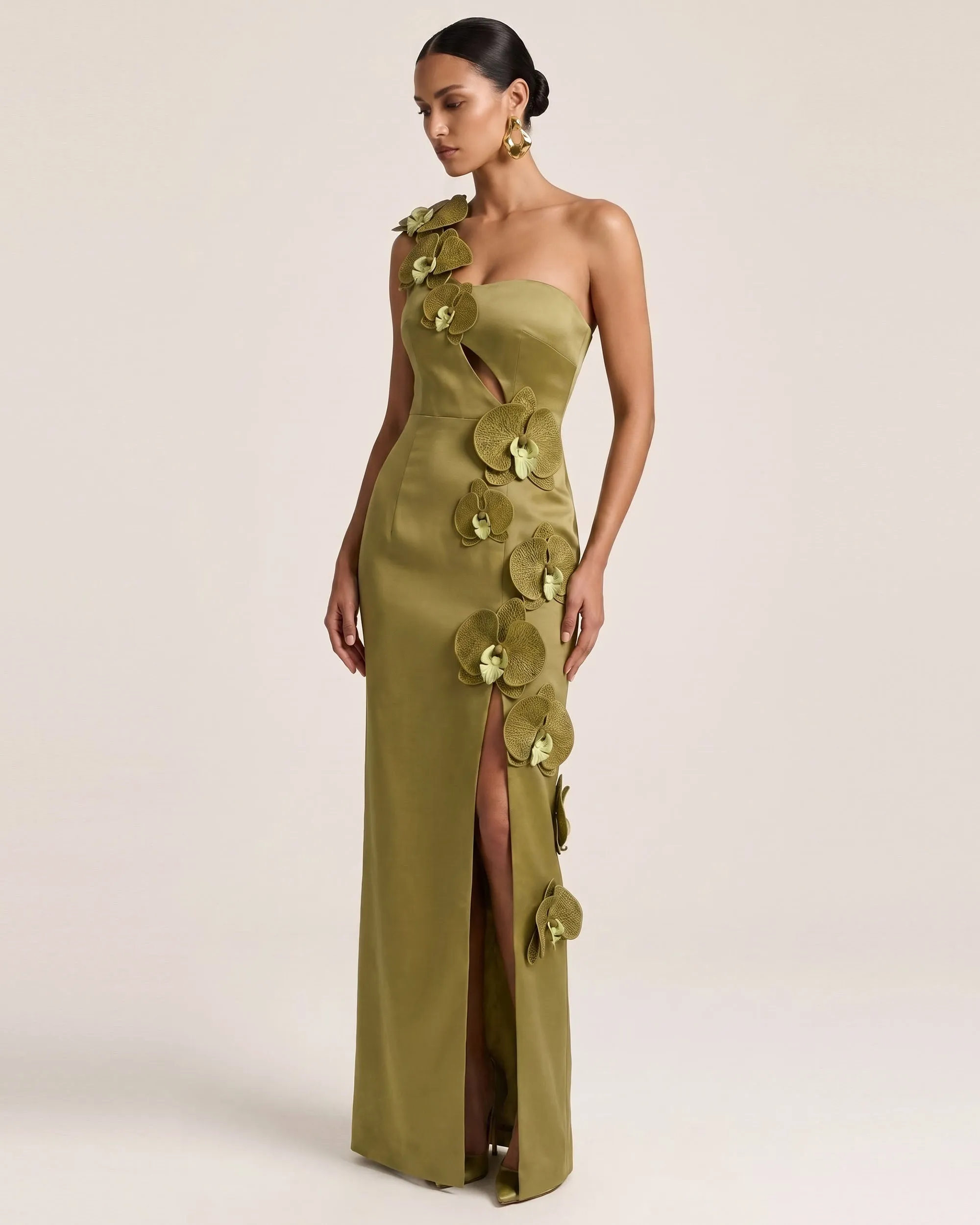 Orchid Embellished Cutout Slit Maxi Dress - Yellowish Green sold by JW PEI product image thumbnail 2