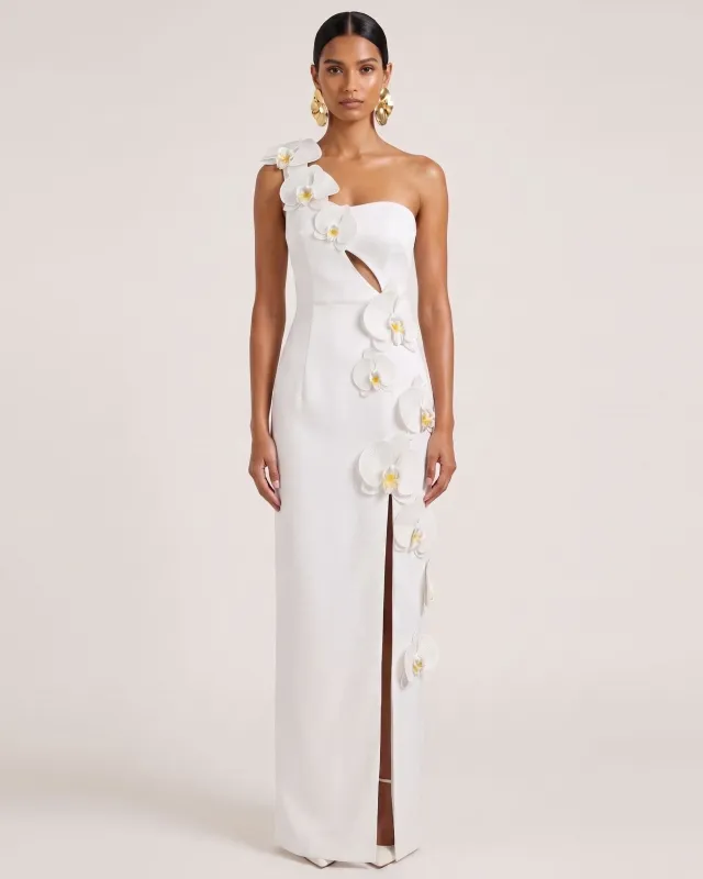 Orchid Embellished Cutout Slit Maxi Dress - White made by JW PEI