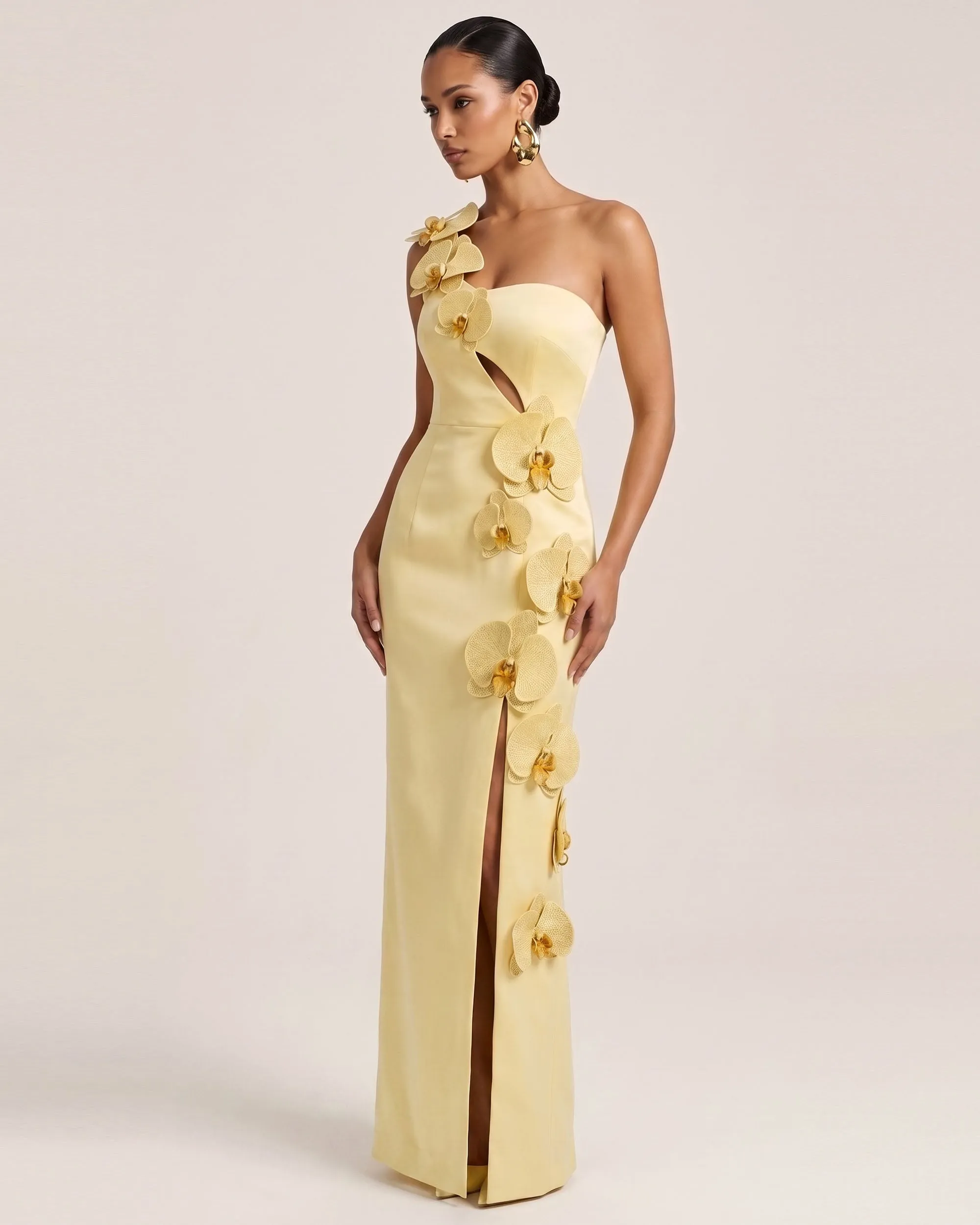 Orchid Embellished Cutout Slit Maxi Dress - Light Yellow sold by JW PEI product image thumbnail 2