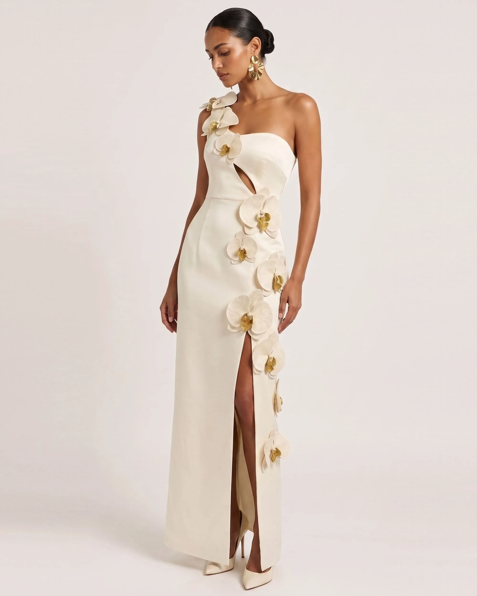 Orchid Embellished Cutout Slit Maxi Dress - Cream-colored sold by JW PEI product image thumbnail 2