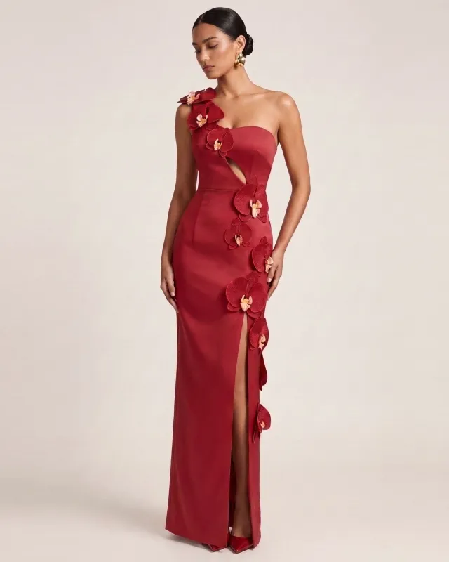 Orchid Embellished Cutout Slit Maxi Dress - Red made by JW PEI