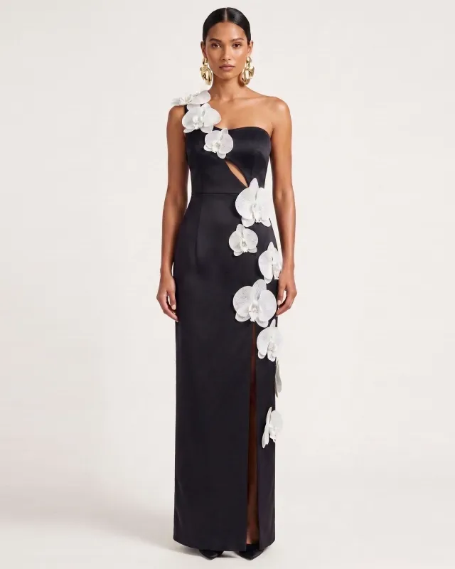 Orchid Embellished Cutout Slit Maxi Dress - Black made by JW PEI