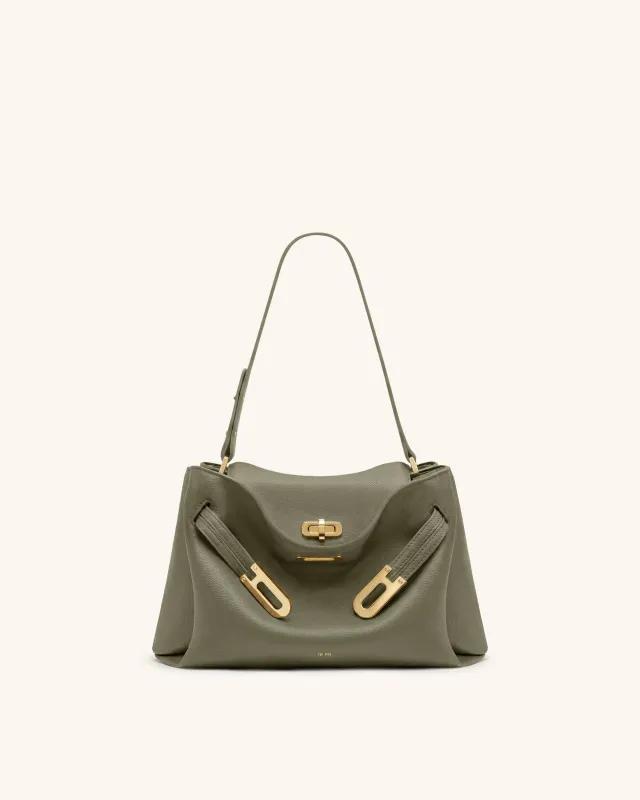 Rhea Pebbled Double Buckle Shoulder Bag - Light Green made by JW PEI