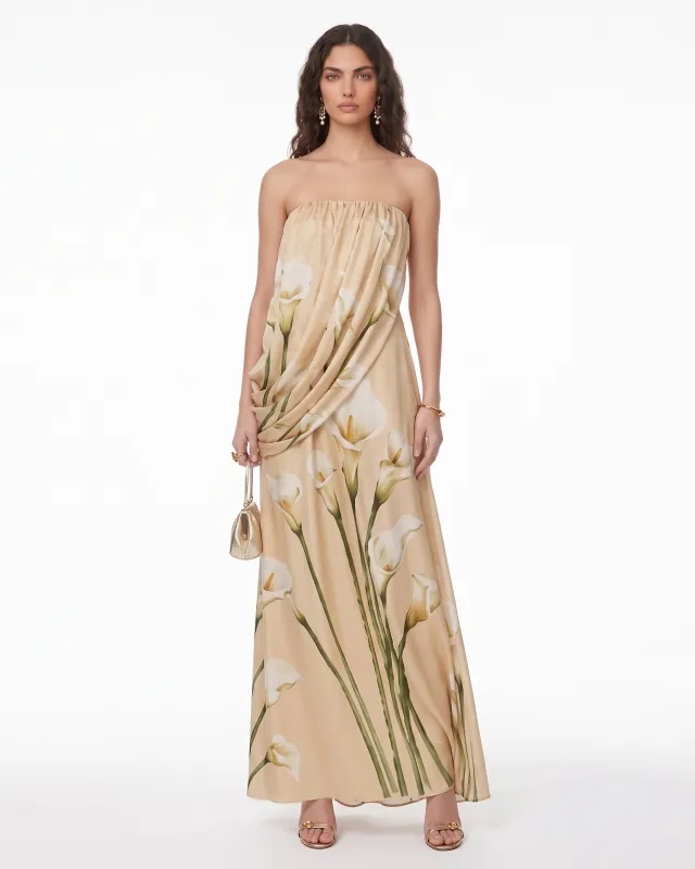 Calla Lily Draped Strapless Maxi Dress - Champagne made by JW PEI