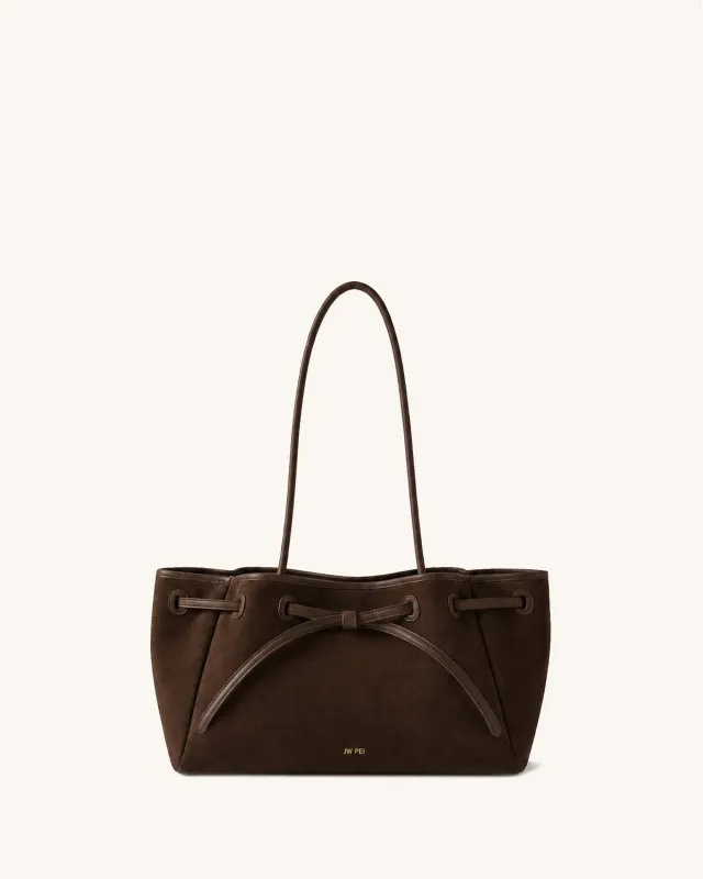 Mabel Faux Suede Soft Bow Shoulder Tote Bag – Dark Brown made by JW PEI