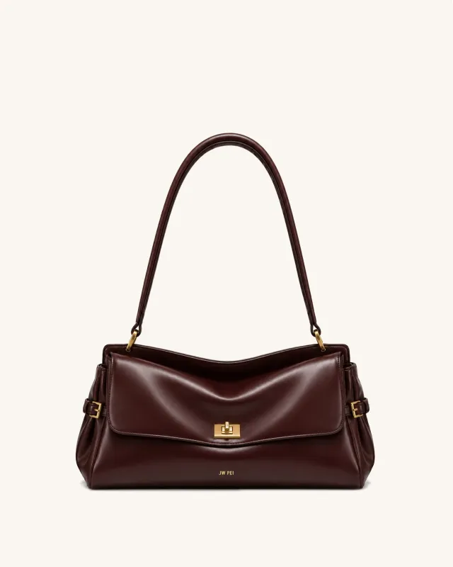 Lucia Curved Flap Shoulder Bag – Burgundy made by JW PEI