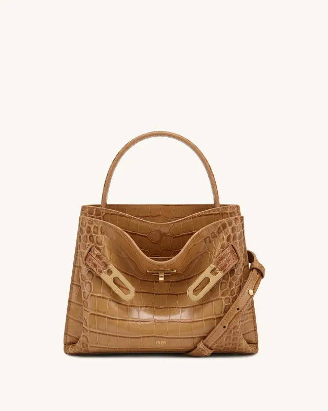 Rhea Buckle Accent Top Handle Bag – Camel Croc made by JW PEI